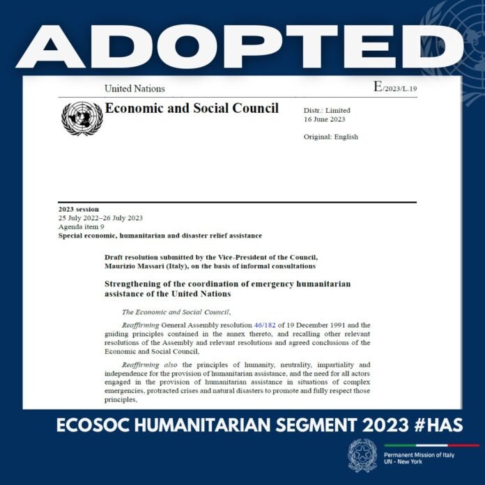 ECOSOC: Segmento umanitario adotta risoluzione negoziata dall'Italia